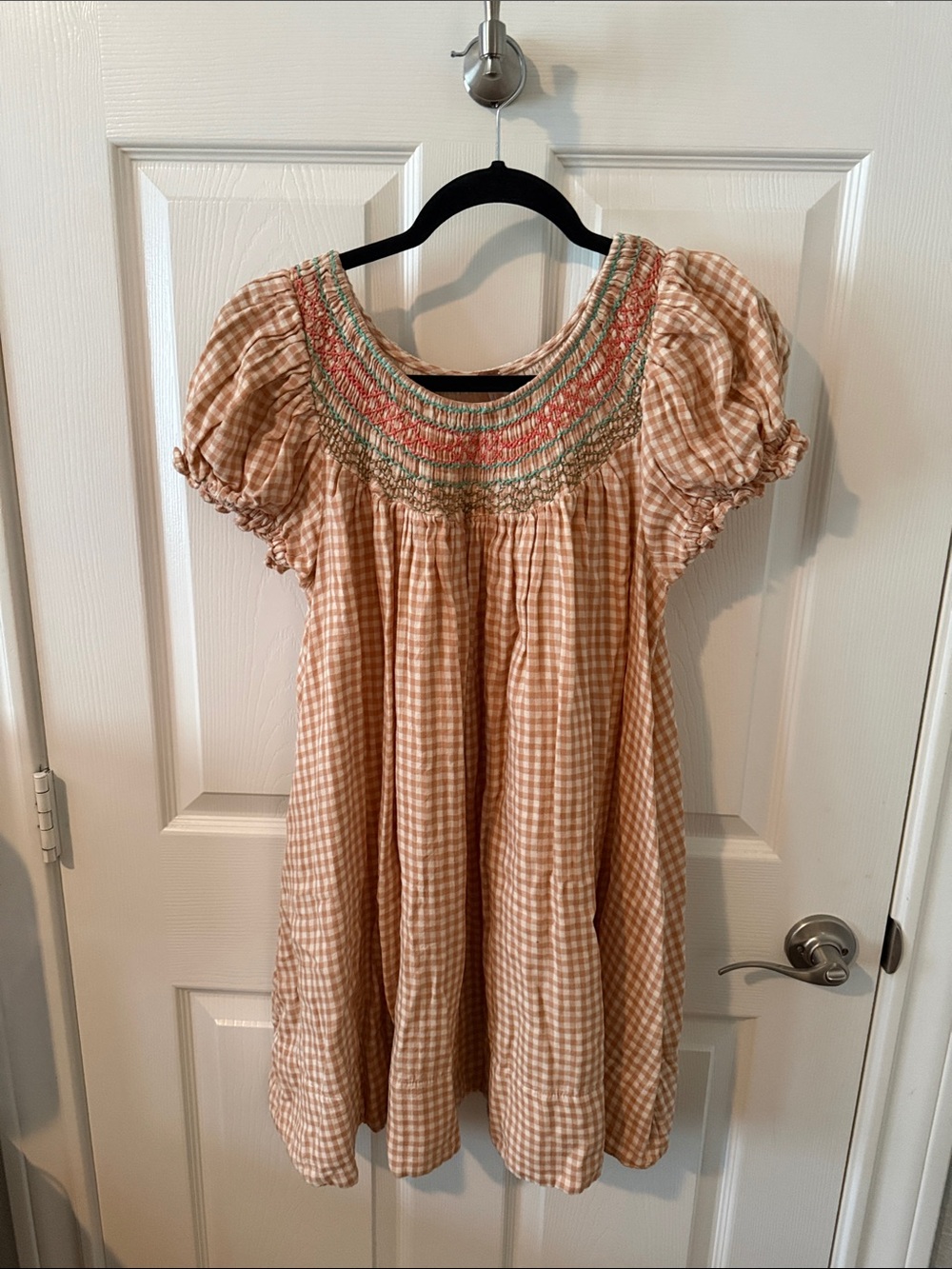 Free People Peach Gingham Smocked Casual Dress